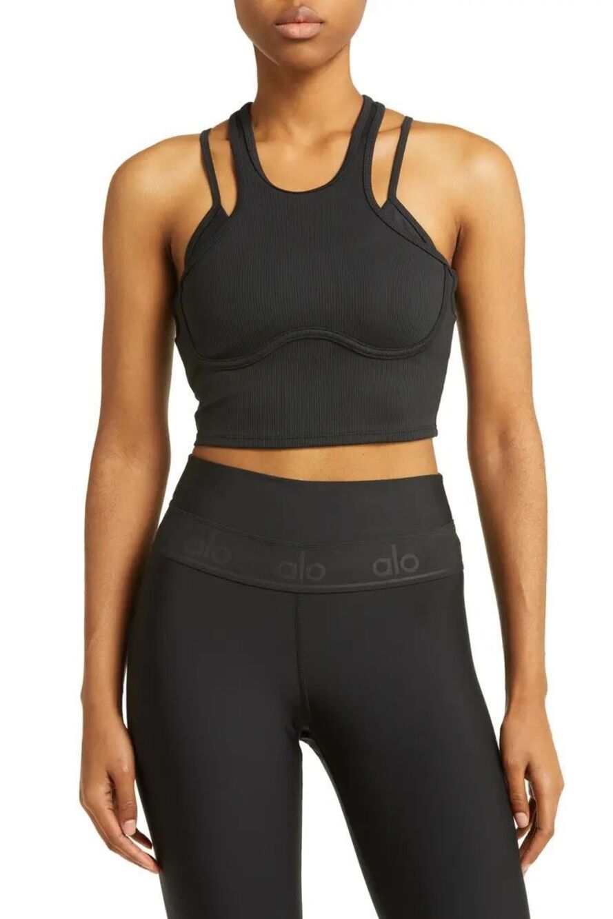 Alo Yoga Ribbed Airlift Double Strap Enchanted Cropped Bra Tank Top Size Small